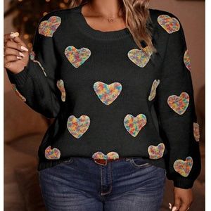 Heart Print Vday Valentine’s Day Knit Sweater Top